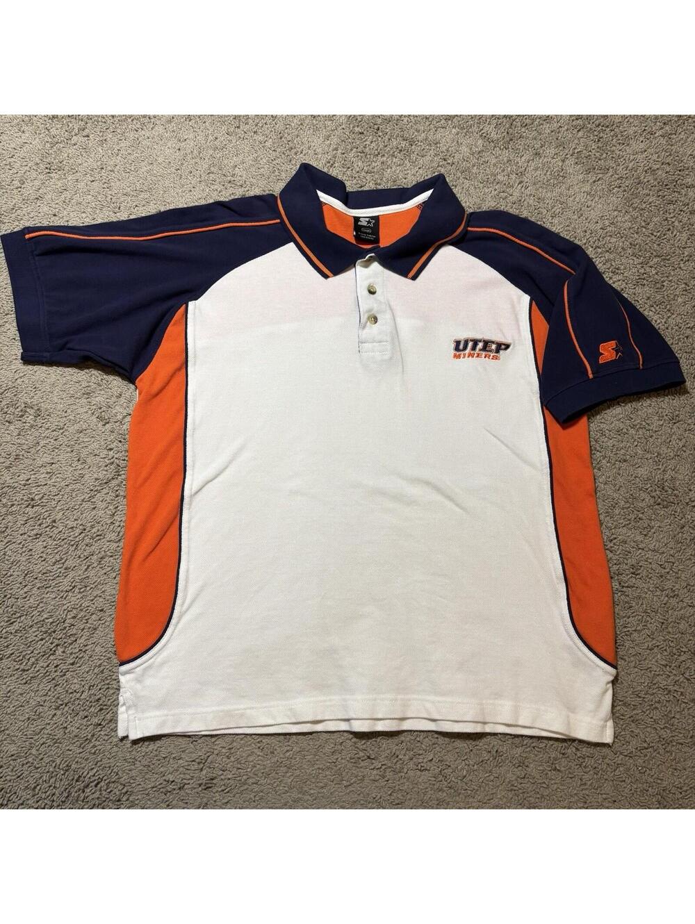 Vintage Starter UTEP Miners Polo Shirt Men’s Large Short Sleeve 90s Cotton Blend